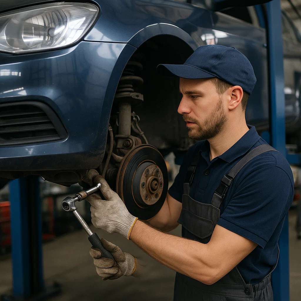 Garage repair technician at work