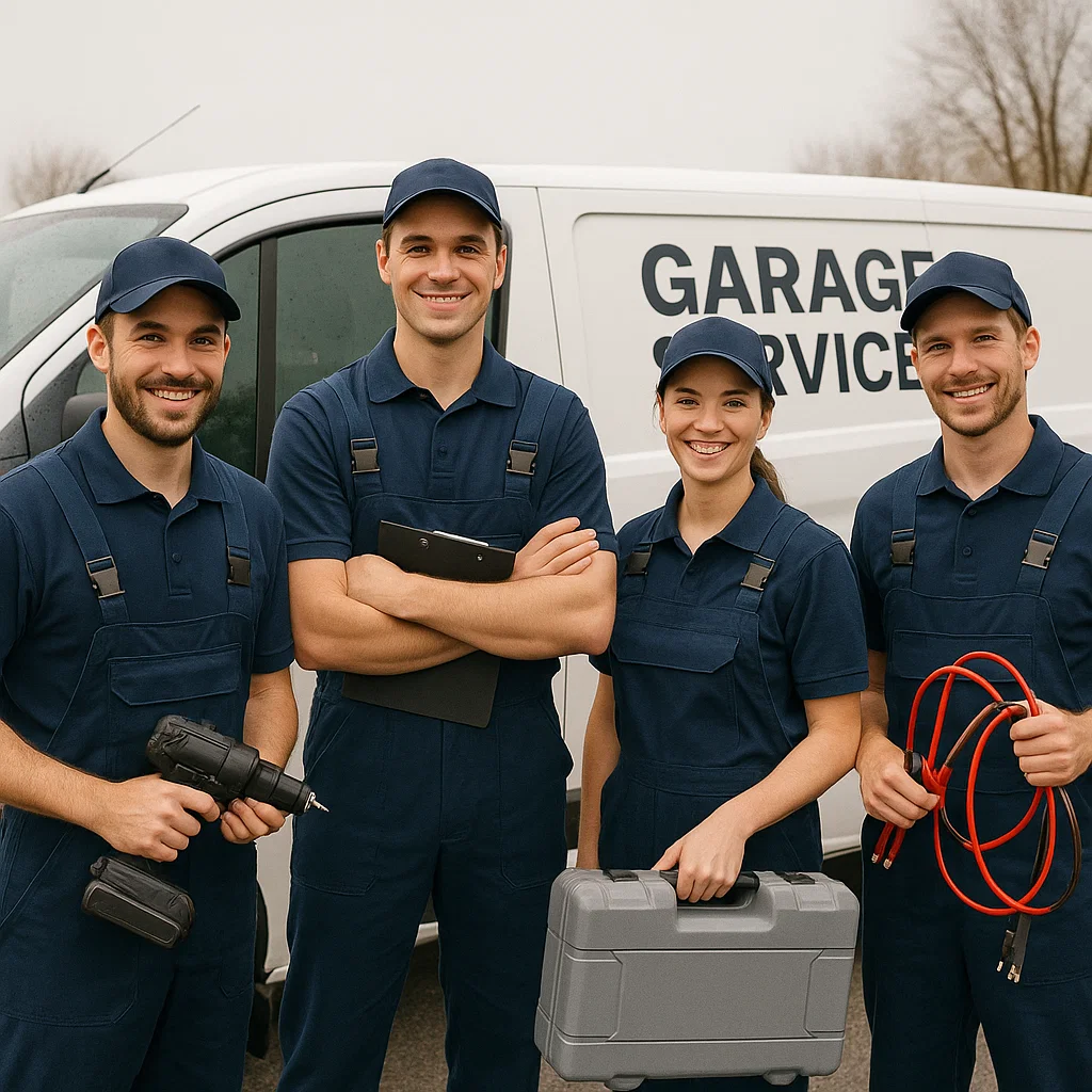 Garage service team responding to a call