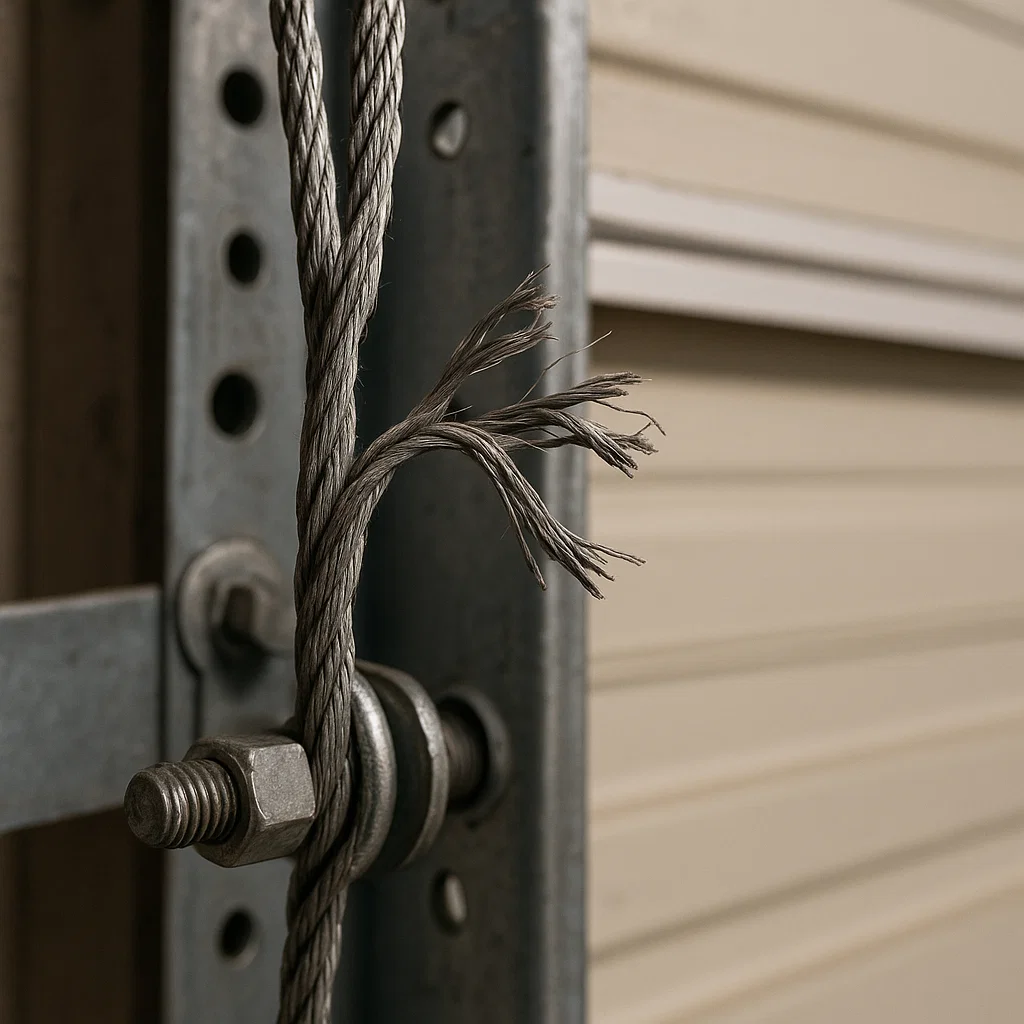 Frayed and broken garage door cable