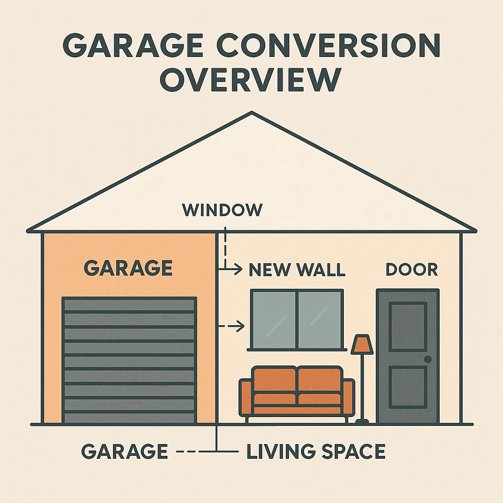 Overview diagram of a garage conversion project