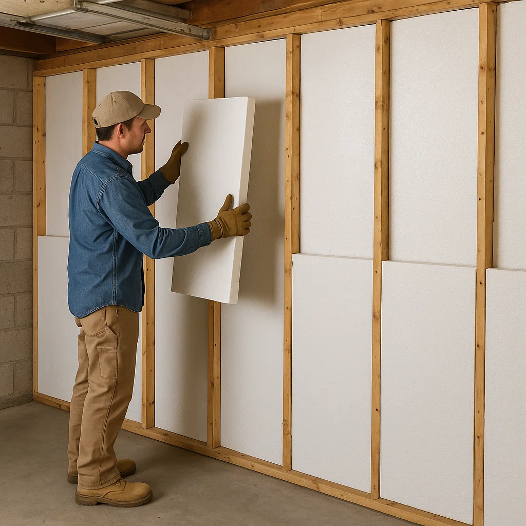 Installation of insulation panels in garage walls