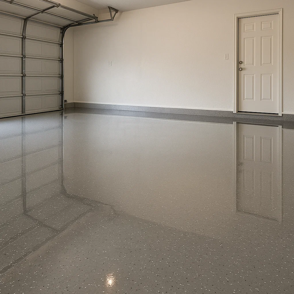 Shiny finished epoxy floor in garage