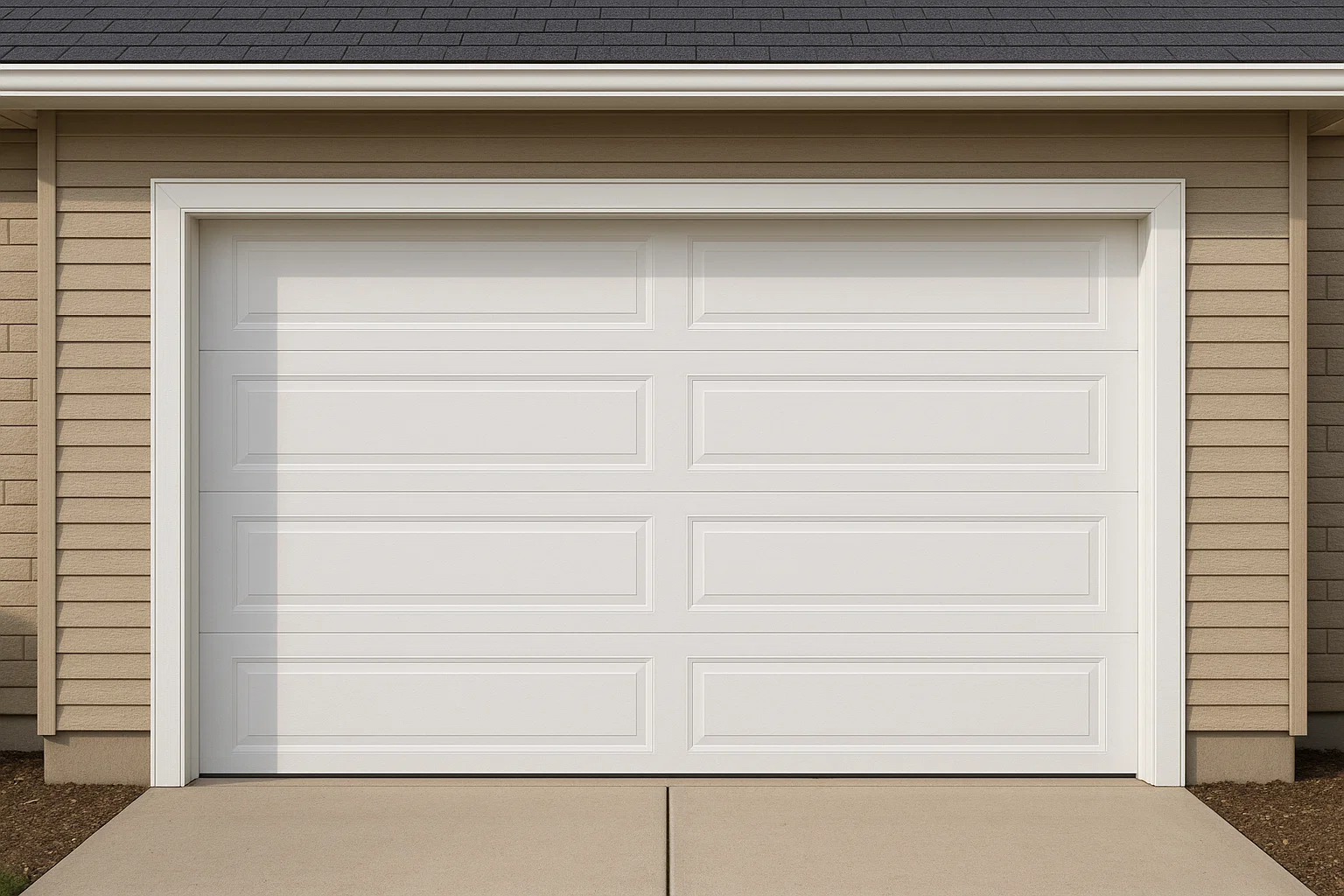 Front view of the installed garage door