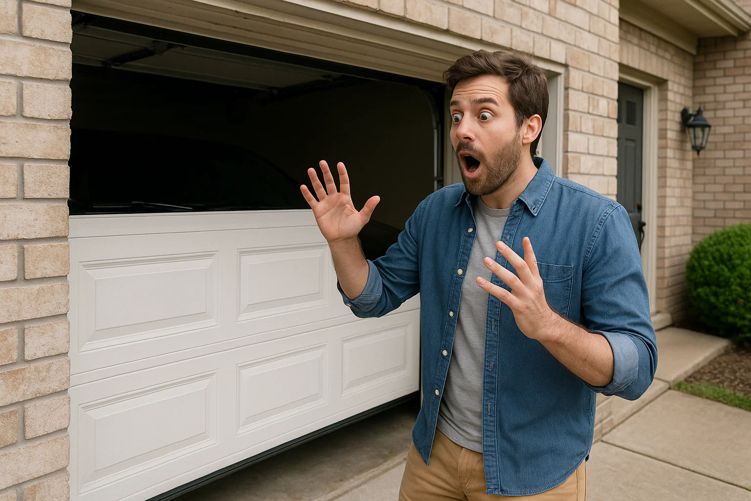 Surprised homeowner at garage