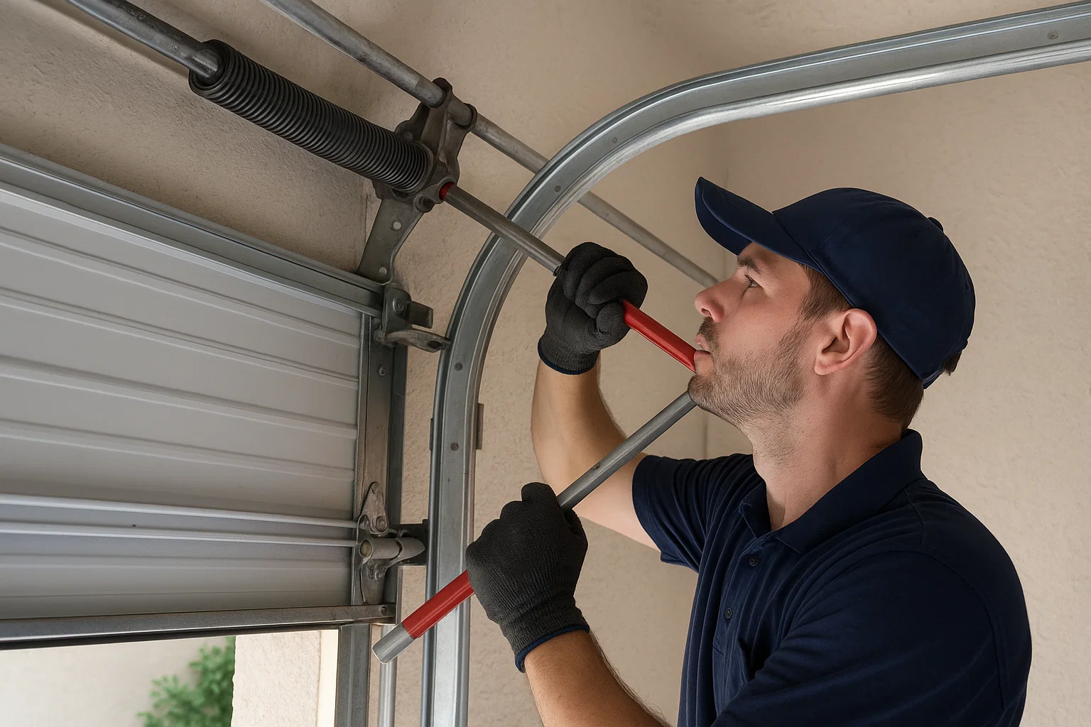Technician fixing spring